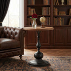Maxax Black Round End Table, Retro Wood Pedestal Side Table for Living Room, Vintage Farmhouse Accent Furniture for Bedroom & Home Decor