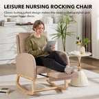 Nursery Rocking Chair, Teddy Upholstered Glider Rocker with Adjustable Footrest, Button Tufted Glider Recliner with Side Pocket & High Back, Accent Chair for Living Room (Brown Teddy)