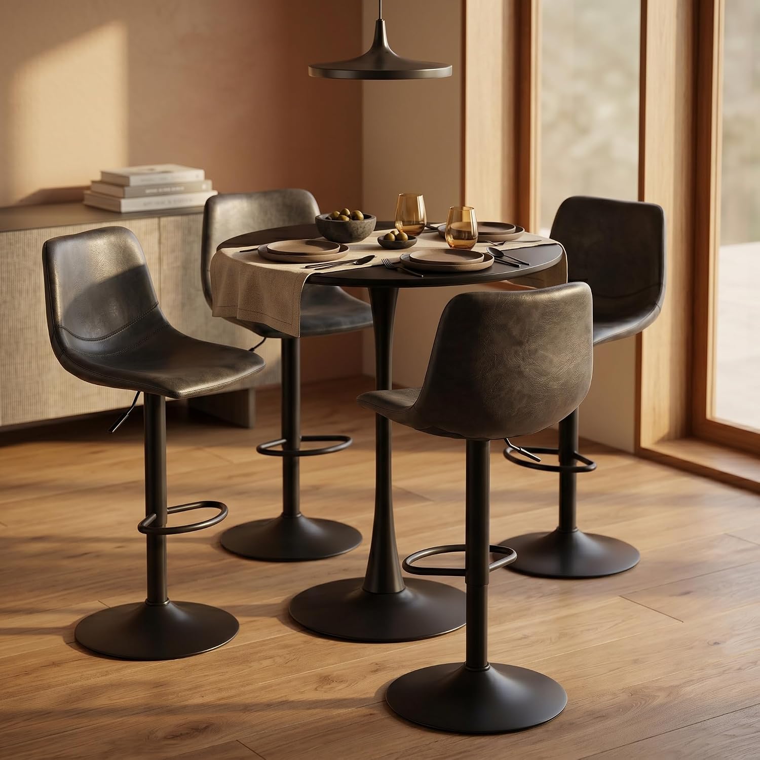 LeisureMod Bristol Collection 35" Round Bar Height Table, Modern MDF Top Pub with Black Pedestal Base, Bistro Cocktail Table for Kitchen, Dining Room, Cafe, Restaurant & Home Bar, Black
