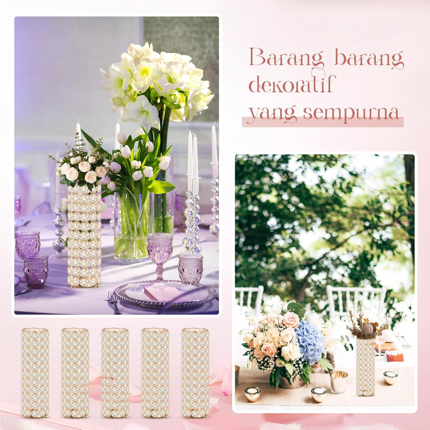 Dandat 16 Pcs Crystal Flower Vase 10.24 Inch Gold Wedding Centerpieces for Tables Vase Centerpiece Table Decorations for Room Home Wedding Party Events Decor