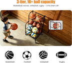 Basketball Rack with Wheels - Space-Saving Vertical Ball Storage for Basketball, Football, Soccer, Rolling Ball Rack for Garage & Outdoor, Heavy-Duty Ball Holder Organizer