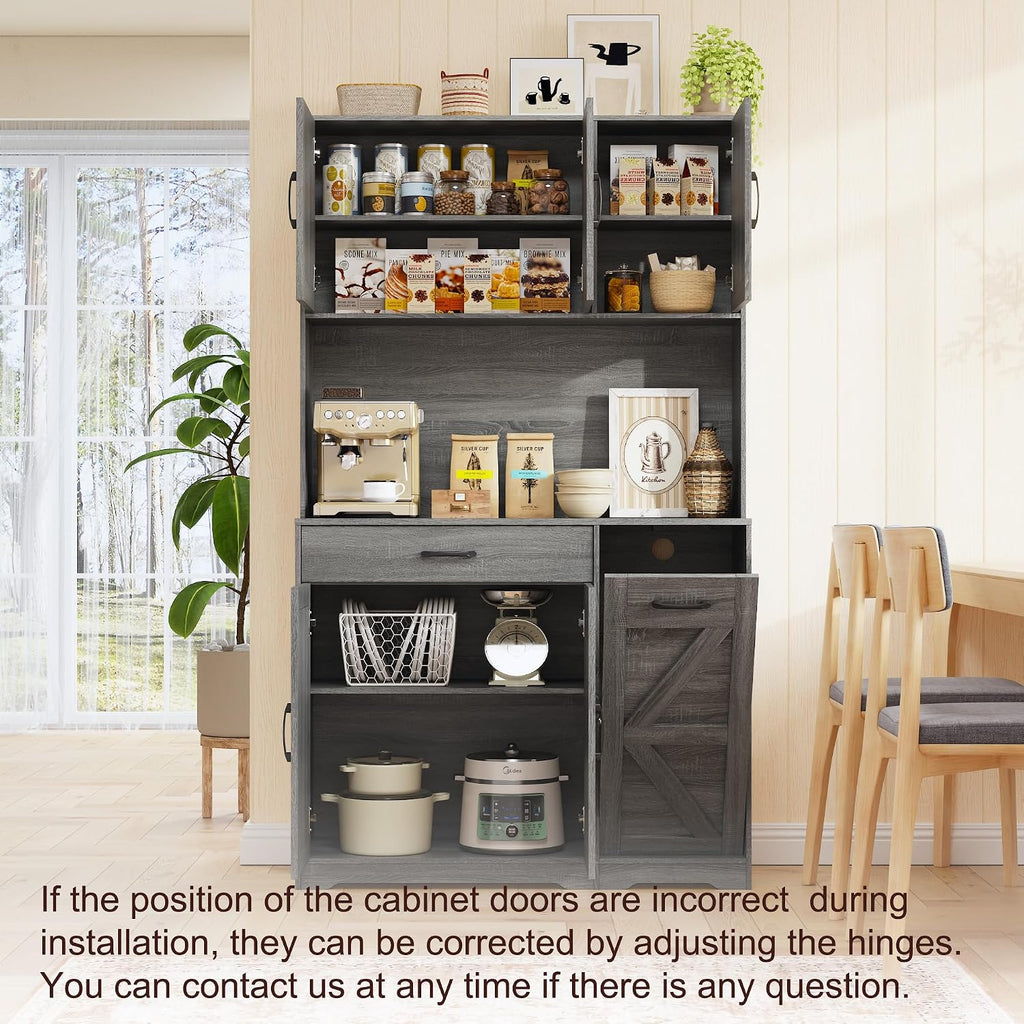71" H Kitchen Trash Cabinet, 47" Wide Pantry Hutch with Double 12 Gallon Pull Out Trash Bin Holders, Hidden Garbage Storage for Kitchen Dining Room, Gray