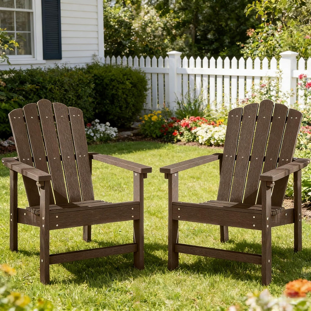 Stackable Adirondack Chairs Set of 2, Weather-Resistant Outdoor Patio Seating, Low Maintenance Poly Lumber Chairs for Porch, Deck, Garden, Fire Pit (Brown)
