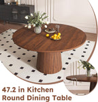 Round Dining Room Table, Farmhouse Kitchen Table with Wood Strip Base, 47.2“ Circle Table with Walnut Veneer Finish, Easy Assembly