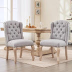 Dining Chairs Set of 2 with Solid Wood Legs, Linen Farmhouse Accent Chairs Side Host Kitchen Chair with Tufted Back for Dining Room/Living Room/Bedroom, Light Grey