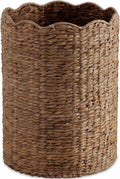 Best Choice Products Scalloped Laundry Large Round Hamper, Handwoven Laundry Basket for Clothes, Towels, Blankets, Multipurpose Storage Organizer For Laundry Room or Closet - Chestnut