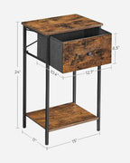 VASAGLE Nightstands, Set of 2 Side Tables with Fabric Drawer, 24-Inch Tall End Tables with Storage Shelf, Bedroom, Rustic Brown and Black ULGS221B01V1