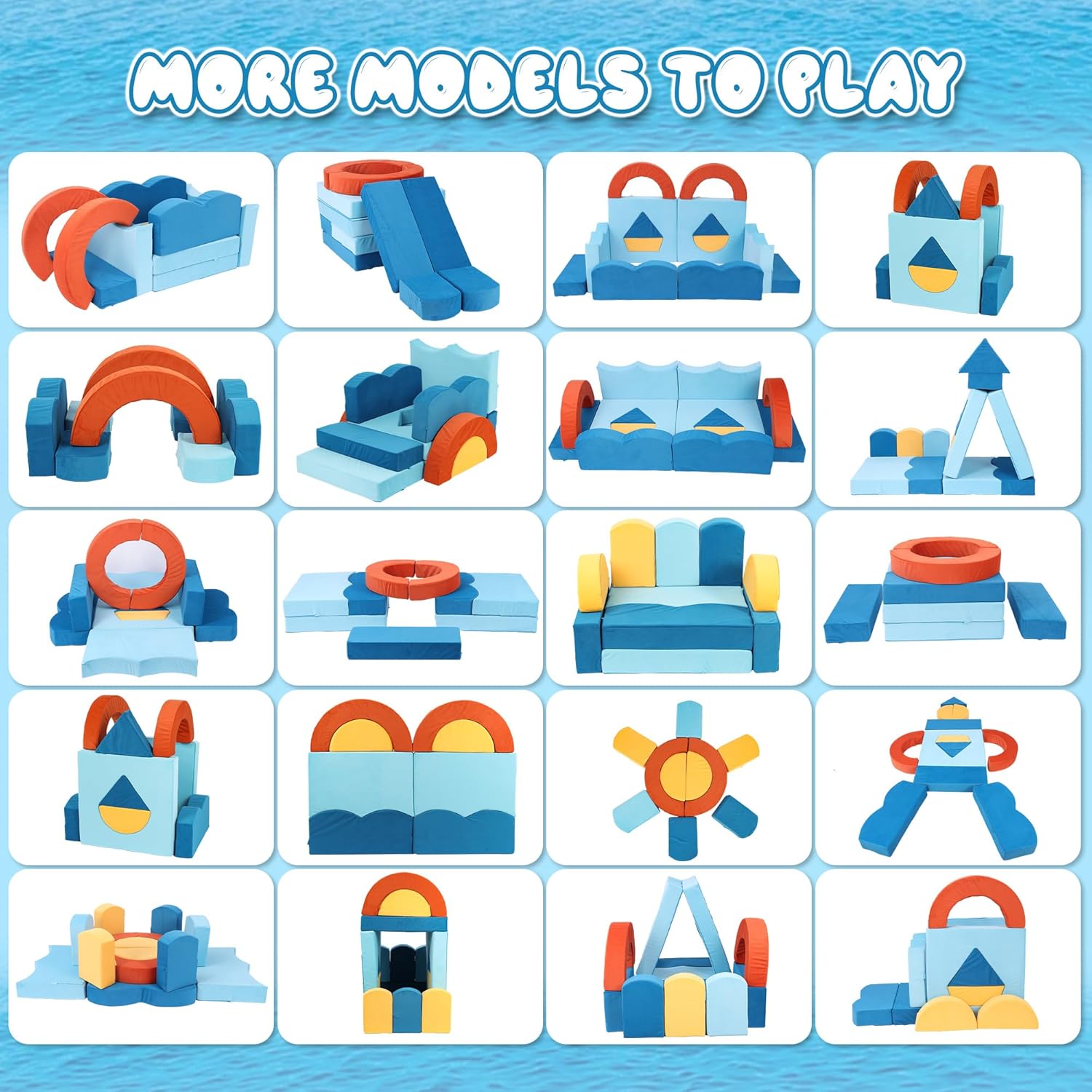 Erament 22Pcs Modular Kids Play Couch for Toddler - Kids Sofa Bed for Playroom, Convertible Furniture Ocean Theme Modular Sofa Building Fort for Inspiring Creativity