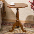 YUNMUARY-Vintage Walnut Solid Wood Pedestal End Table,20 Inches Wide Small Coffee Tables Living Room,Circle Nightstand,Accent Table for Sofa,Bedroom,Corners,and Dining Room.