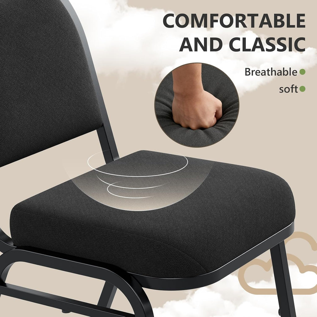 Dining Chairs Set of 4, Assembly-Free Stackable Kitchen Chairs, Modern Fabric Upholstered Chairs with Metal Frame for Living Room/Bedroom/Office/Farmhouse, Black