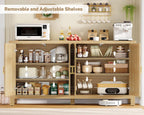 55" Buffet Cabinet with Storage, Large Sideboard Buffet Cabinet with 4 Adjustable Shelves, Modern Fluted Coffee Bar for Kitchen, Living Room, Natural