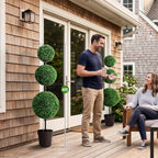 Artificial Boxwood Topiary Tree 4FT Triple Ball Faux Topiary Trees, Waterproof Fake Boxwood Plants Outdoor Indoor, All-Weather Potted for Porch Patio Garden Entryway Home Decor Set of 2
