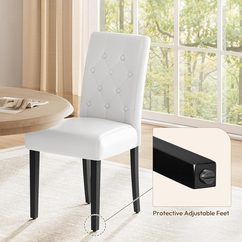 Yaheetech Dining Chairs Set of 4 Button Tufted Kitchen Chairs White | Modern Faux Leather Upholstered Parson Chairs with Rubberwood Legs, Adjustable Footpads, High Back Chairs For Dining Room