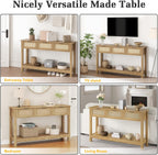 Luoxiao Rattan Console Table Boho Entryway Table with 3 Drawers Storage, Narrow Long Behind Couch Sofa Table for Living Room Side Table Entry Way Table Entrance Hallway Foyer, Natural, 47 Inch