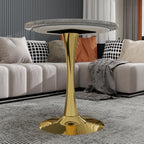 JOSHEN 28" Marble-Effect Bedside Table, Small Sofa Side Tables with Stable Pedestal, Small Sofa Couch Table with Smooth Surface for Living Room, Golden