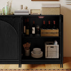 Real Relax 65 Inch Fluted Buffet Cabinet with Storage, Modern Symmetrical Arc Accent Sideboard Large Console Table for Living Room, Hallway, Entryway, 330LBS (Black)