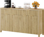 Lulive Fluted Buffet Cabinet with Storage 55 inch Wood Large Sideboard with Adjustable Shelves for Entryway Kitchen Living Room, Natural