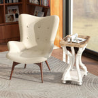 Farmhouse End Table, 24" H Rustic Side Table with Storage Shelf, French Country Distressed End Table for Living Room Bedroom, Cream White