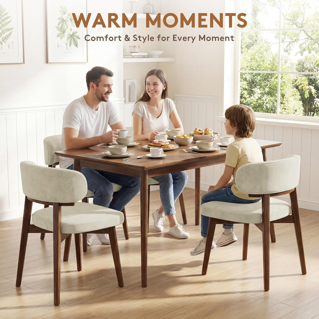 Dining Chairs Set of 4, Modern Upholstered Dining Chairs, Wooden Kitchen Chairs for Dining Room with Ergonomic Curved Backrest