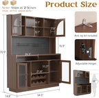 Kitchen Pantry Storage Cabinet, 71" Tall Kitchen Cabinets with Countertop & Shelves, Coffee Bar Cabinet with Charging Station/LED Light, Pantry Cabinets for Kitchen Storage,Walnut