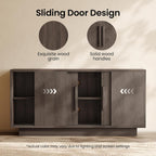 ModernMate 63'' Sideboard Buffet Cabinet with 4 Sliding Doors, Wood Credenza Storage Cabinet with Pedestal Base, Large Side Board with Adjustable Shelf for Living Room, Kitchen, Hallway, Dark Walnut