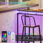 YATINEY Bar Table with LED Lights, Counter Height Bar Height Table, Pub Gaming Table, Metal Frame, for Living Room, Dining Room, Pub, Rustic Brown and Black BT01DBR