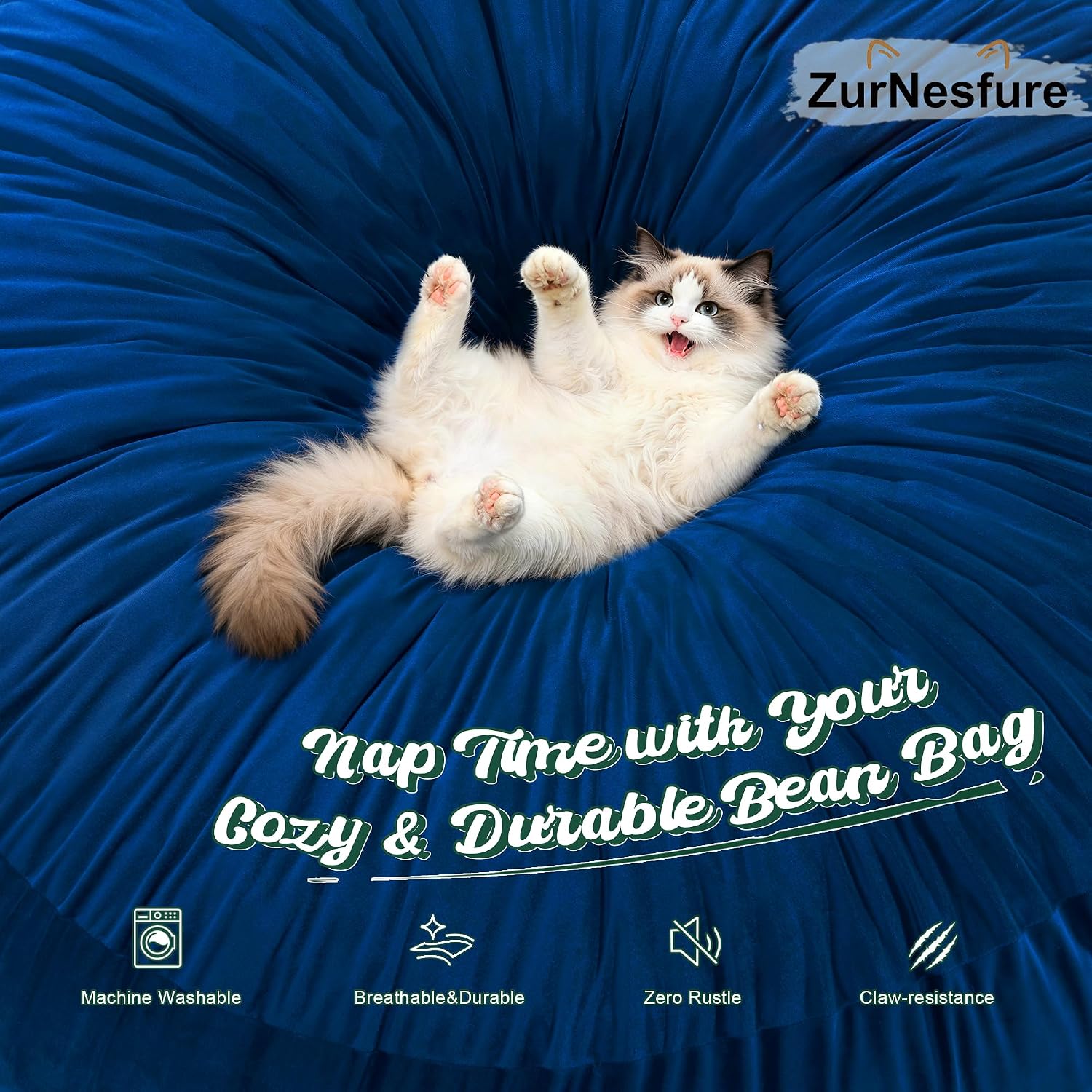 ZurNesfure Bean Bag Chair, Teardrop Large Bean Bag with Filling Blue, 3FT | Bean Bag Chairs for Living Room, Washable Comfy Chair with Handle, Fluffy Bean Bag for Reading Gaming Relaxing