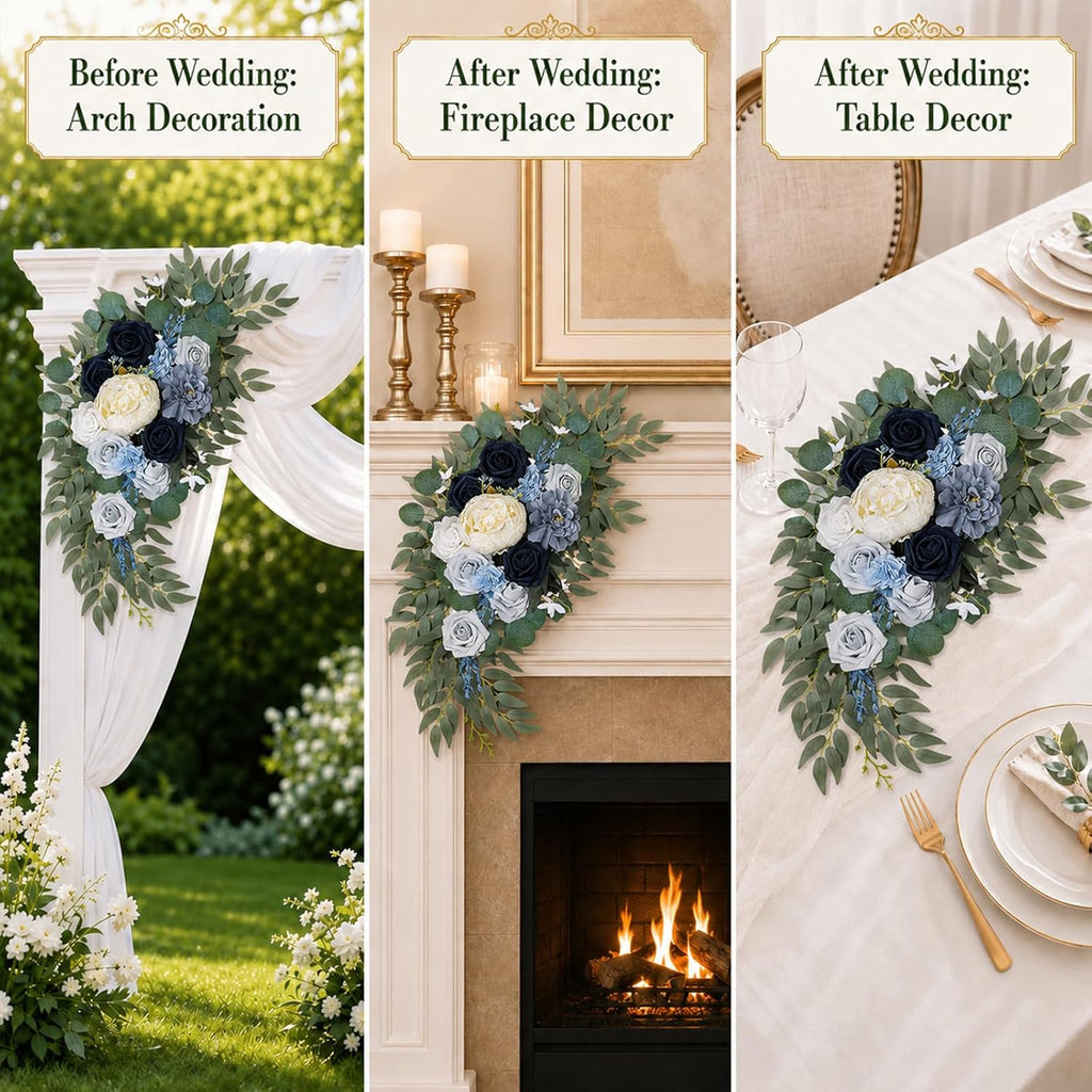 AitnWoy Artificial Wedding Arch Flowers Kit 2 PCS Dust Rose Flowers Silk Peony Floral Swag Welcome Sign for Wedding Ceremony Party Home Garland Decor