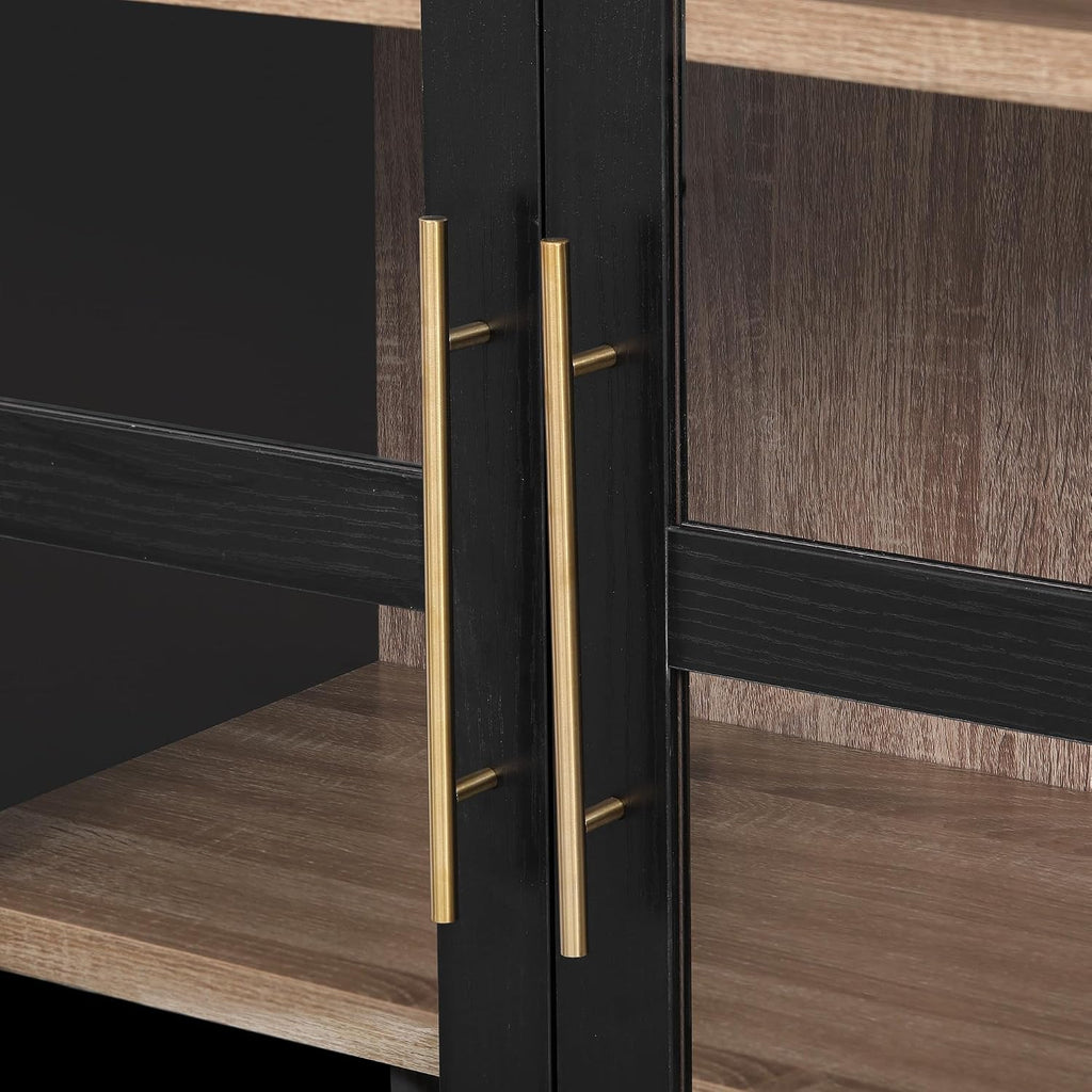 Arched Kitchen Pantry Cabinet, Modern Farmhouse Kitchen Tall Storage Cabinet with Drawers, Adjustable Shelves and Glass Door, Versatile Wooden Cupboard for Dining Room, 71"H x 30"W x 15.75"D, Black