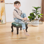 Foot Stools Ottoman, Small Vintage Leather Footstool for Living Room, Solid Wooden Ottoman Foot Rest,Shoe Change Bench at the Entrance (Dark Green)