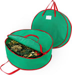 2 Pack Christmas Wreath Storage Container Bag 24", Card Slot Durable Handles and Double Zipper Storage Containers and to Protect Artificial Garland - Green