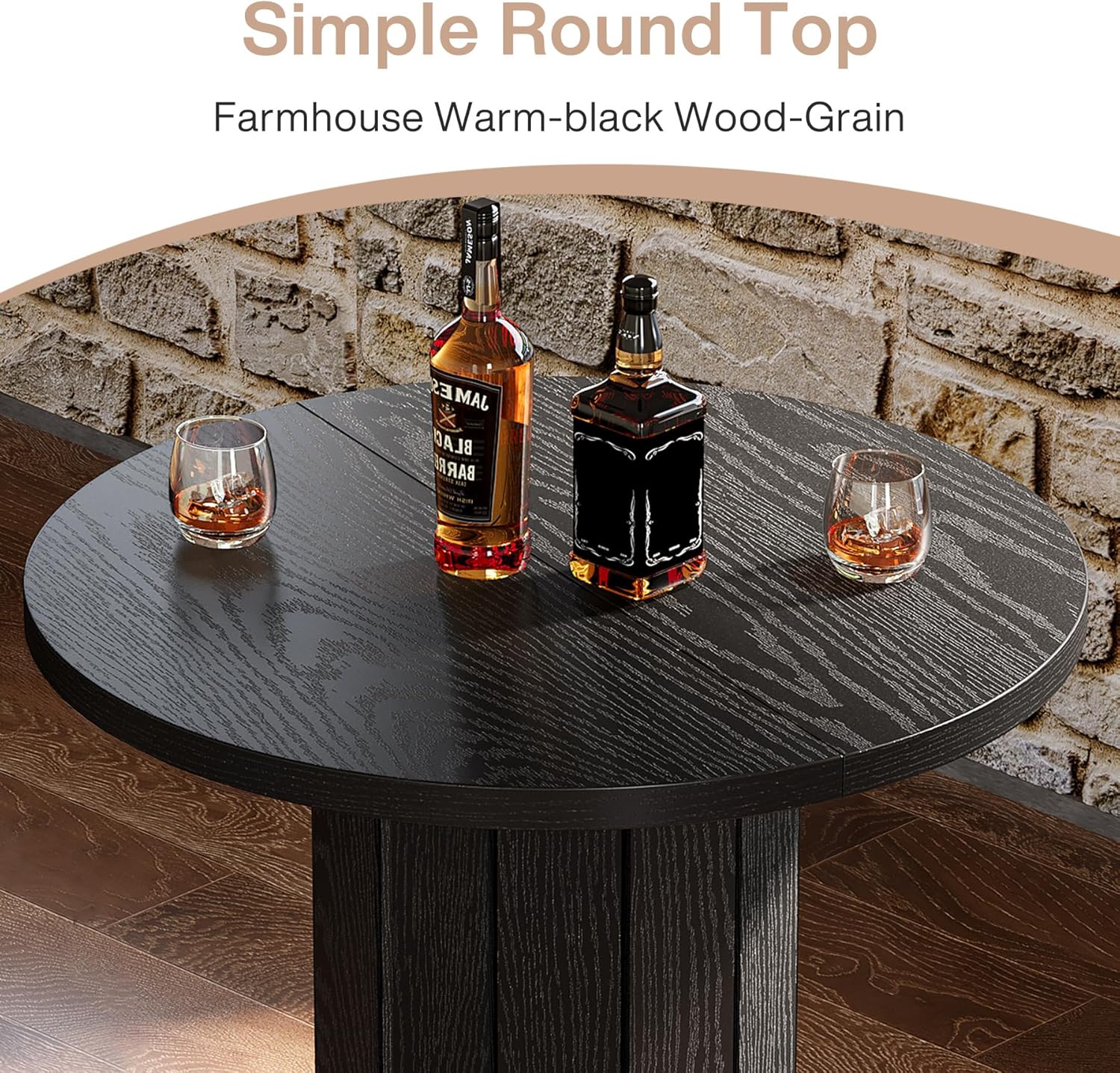 Tribesigns Round Bar Table, 39.4" H Wood Bistro Pub Table with Metal Ring Footrest for Dining Coffee Cocktail Living Room, Small Space, Black (Only Table)