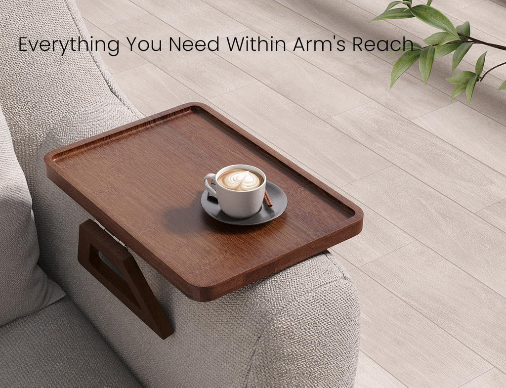 2 Pack Couch Arm Tray,Bamboo Folding Sofa Tray,Sofa Armrest Tray Clip-On Couch Desk for Drinks,Snacks,Phone,Remote Control（Brown）