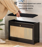 Bamboo Shoe Bench with Foldable Drawers & Cushion Entryway Stool Breathable Narrow Shoe Rack FreeStanding Footwear Organizer for Hallway Bedroom Living Room