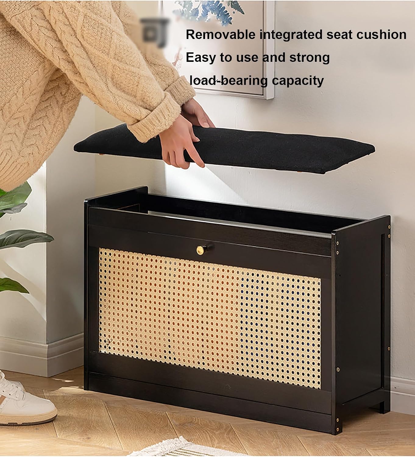 Bamboo Shoe Bench with Foldable Drawers & Cushion Entryway Stool Breathable Narrow Shoe Rack FreeStanding Footwear Organizer for Hallway Bedroom Living Room