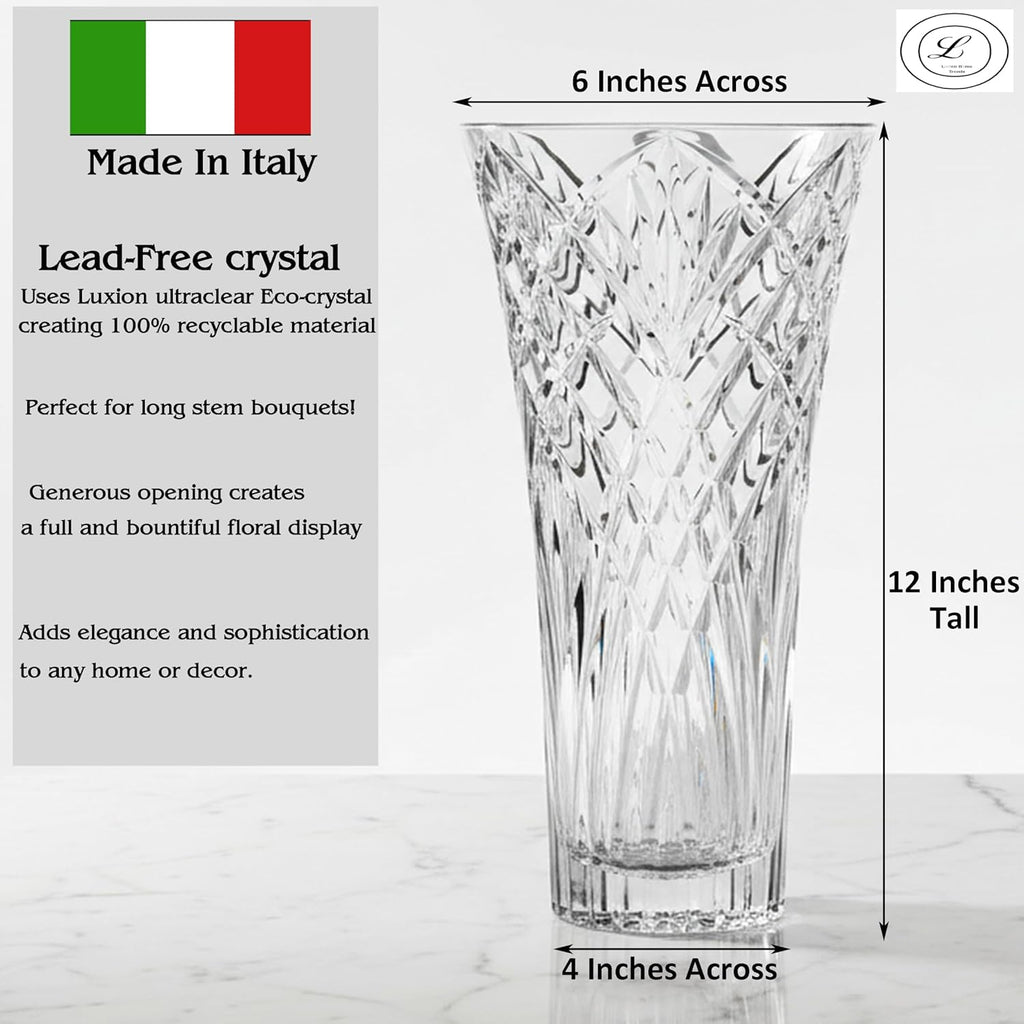 Lorren Home Trends Flower Vase Melodia, Made In Italy. 12" Tall, 6" Opening