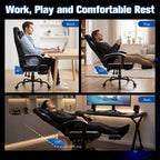 Gaming Chair with Footrest Fabric Gaming Chair for Adults with Massage Lumbar Support, High Back Ergonomic Computer Chair, Pocket Spring Cushion, 150°Reclining & Linkage Armrests, Black