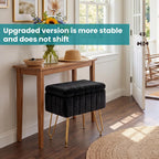 DUMOS Vanity Stool Chair with Storage, Small Ottoman Faux Fur Soft Padded Footstools Seat with 4 Metal Legs Anti-Slip Adjustable Feet Modern Footrest for Home Entryway Bedroom Makeup Black