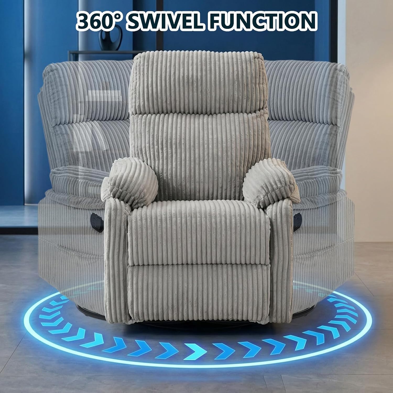 Manual Small Recliner Rocking Chair for Nursery/Relaxation, Corduroy Swivel Glider Recliner for Living Room Bedroom, Grey Rocking Chair Nursery Recliners for Small Spaces, Side Pockets (Grey)