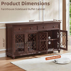 Joaxswe Farmhouse Sideboard Buffet Cabinet with Storage,59" Large Credenza with 4 Glass Doors & 2 Drawers,Adjustable Shelves Console Table,Wood Kitchen Coffee Bar for Dining Room,Living Room,Walnut