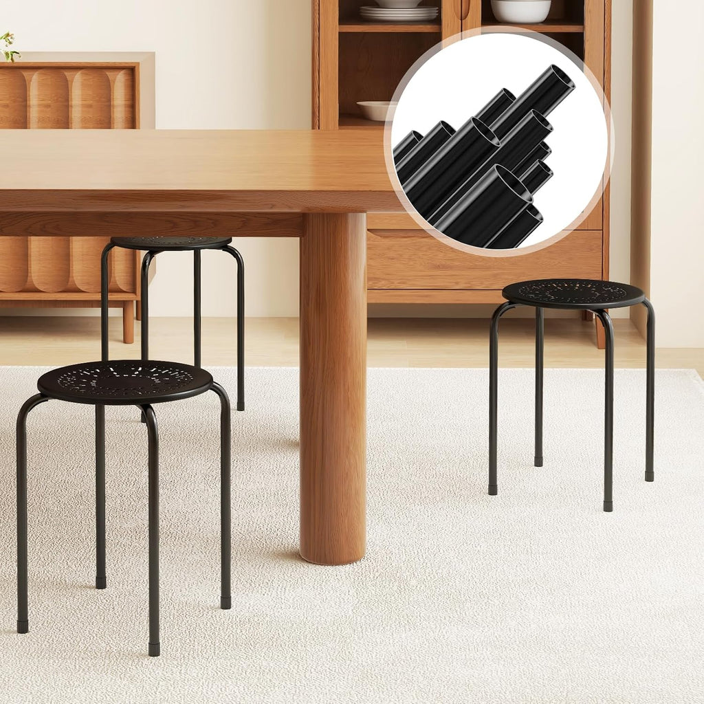 Giantex 6 Pack Stackable Stool, No Assembly 17.5" Stacking School Chair w/Metal Frame & Plastic Seat, Backless Round Nesting Stools, Flexible Seating for Children's Table, Classroom, School (Black)
