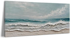 Diathou Art Hand-painted oil painting of ocean waves and sandy beach scenery, modern abstract blue landscape art, decorative wall painting for home office