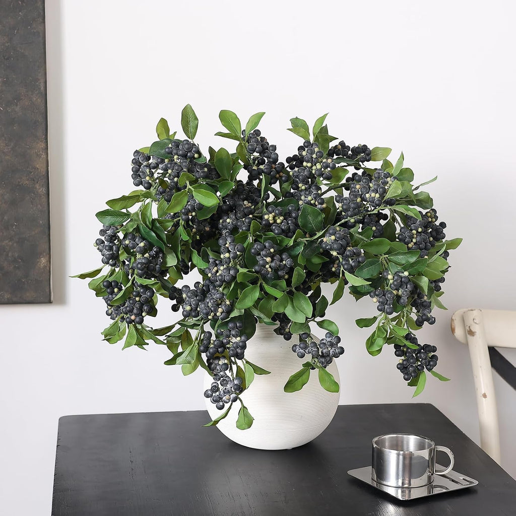 Juxdp 33" Artificial Blueberry Stems for Vase - 4 Pcs Lifelike Faux Blueberries Fruit Branch, Fake Flower Picks for DIY Bouquet, Table Centerpiece, Kitchen, Shower, Home Decoration (Blue)