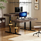 Electric Standing Desk with 3 Drawers, 63 x 24 Inch Height Adjustable Stand up Desk with Storage and Widened Legs, Retro Home Office Desks with Memory Controller for Computer Workstation, Walnut