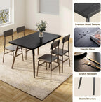 Gizoon Dining Table Set for 4, Modern Kitchen Table with Chairs, Black | Wood Top & Upholstered Chairs, 5-Piece Set for Apartment and Small Spaces, Comedor de 4 Sillas y Mesa