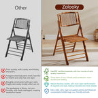 4 Pack Bamboo Folding Chair, Completely Upgraded Foldable Vintage Dining Chair with 330lb Handcrafted for Living Room Patio Garden Balcony Indoor/Outdoor (, Antique Brown)