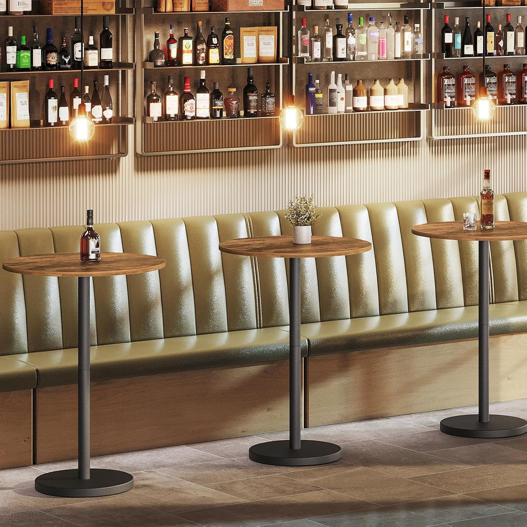 YATINEY Bar Table, Round Bar Table Set of 2, Counter Height Table, Pub Cocktail Table, Metal Frame, for Bistro, Dining Room, Living Room, Terrace, Rustic Brown and Black BT05L2BRY1
