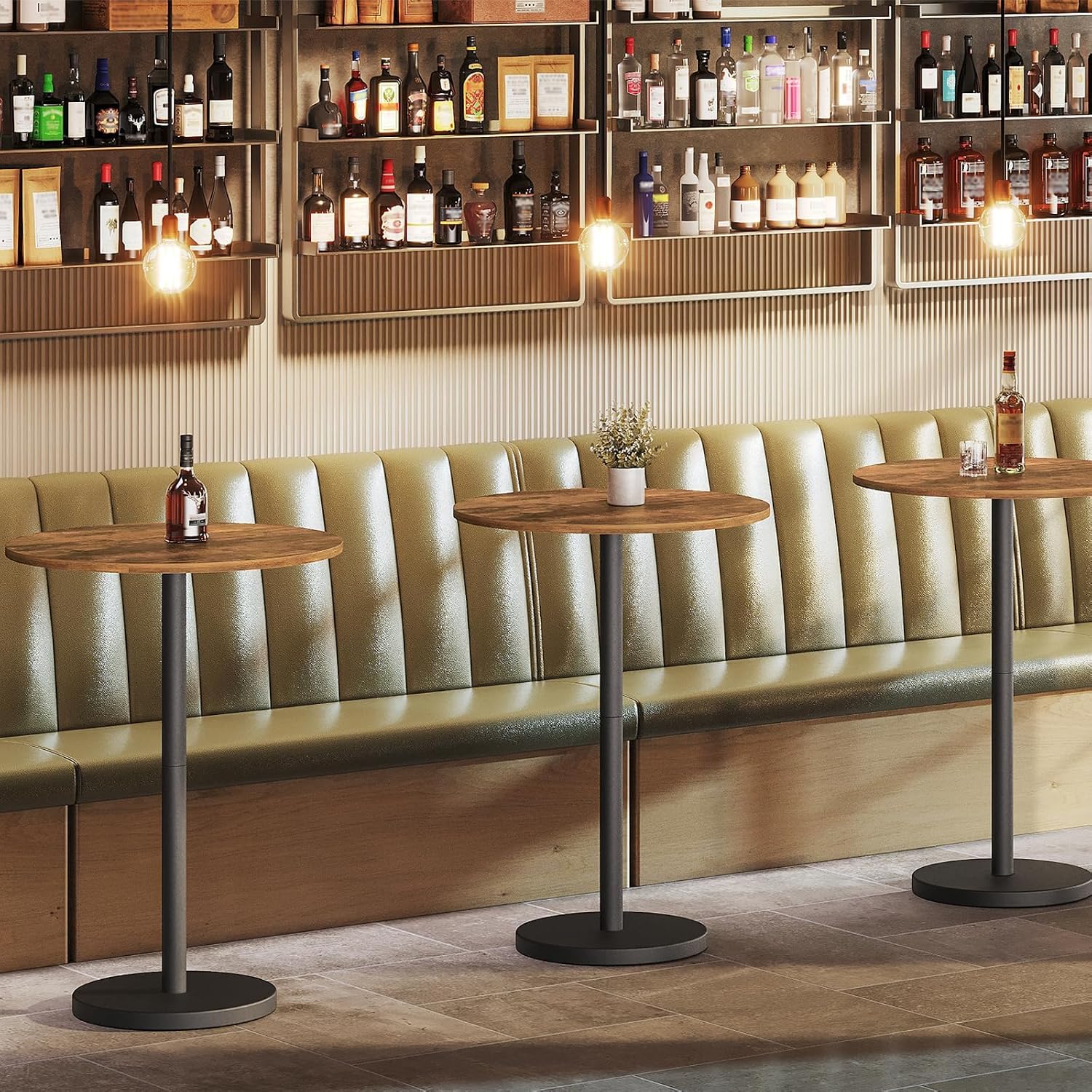 YATINEY Bar Table, Round Bar Table Set of 2, Counter Height Table, Pub Cocktail Table, Metal Frame, for Bistro, Dining Room, Living Room, Terrace, Rustic Brown and Black BT05L2BRY1