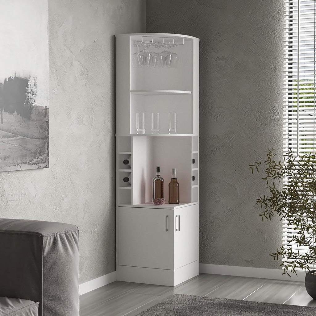 Farmhouse Corner Cabinet, Double Door Cabinet with Glass Rack, Eight Built-in Wine Rack,for Kitchen Home