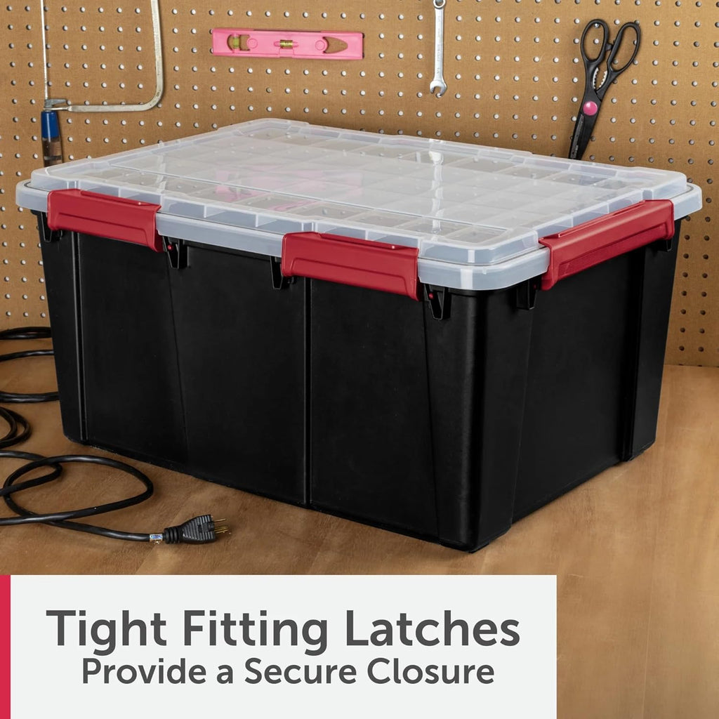 Large 20 Gallon Gasket Tote with Lid, Waterproof Plastic Storage Bin IP68 Dustproof & Submersible, Heavy Duty Latch & Seal Box for Basement Garage, Black (2 Pack)